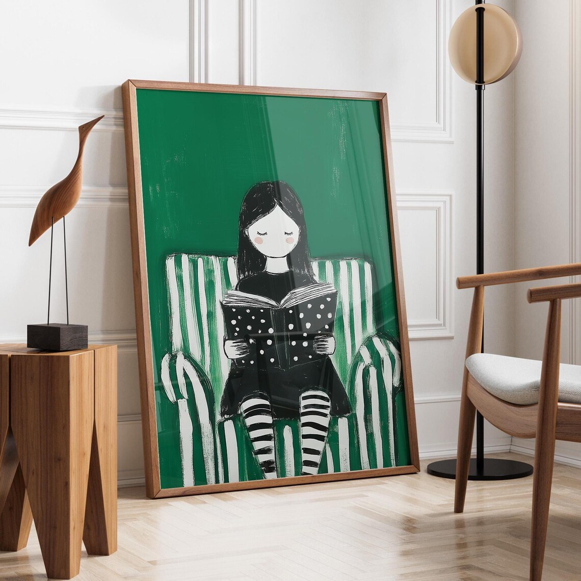 Modern Reading Woman, Minimalist Book Nook Portrait