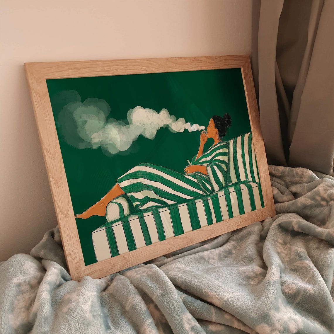 Emerald Green Woman Smoking Stripe Woman Poster - Image 3