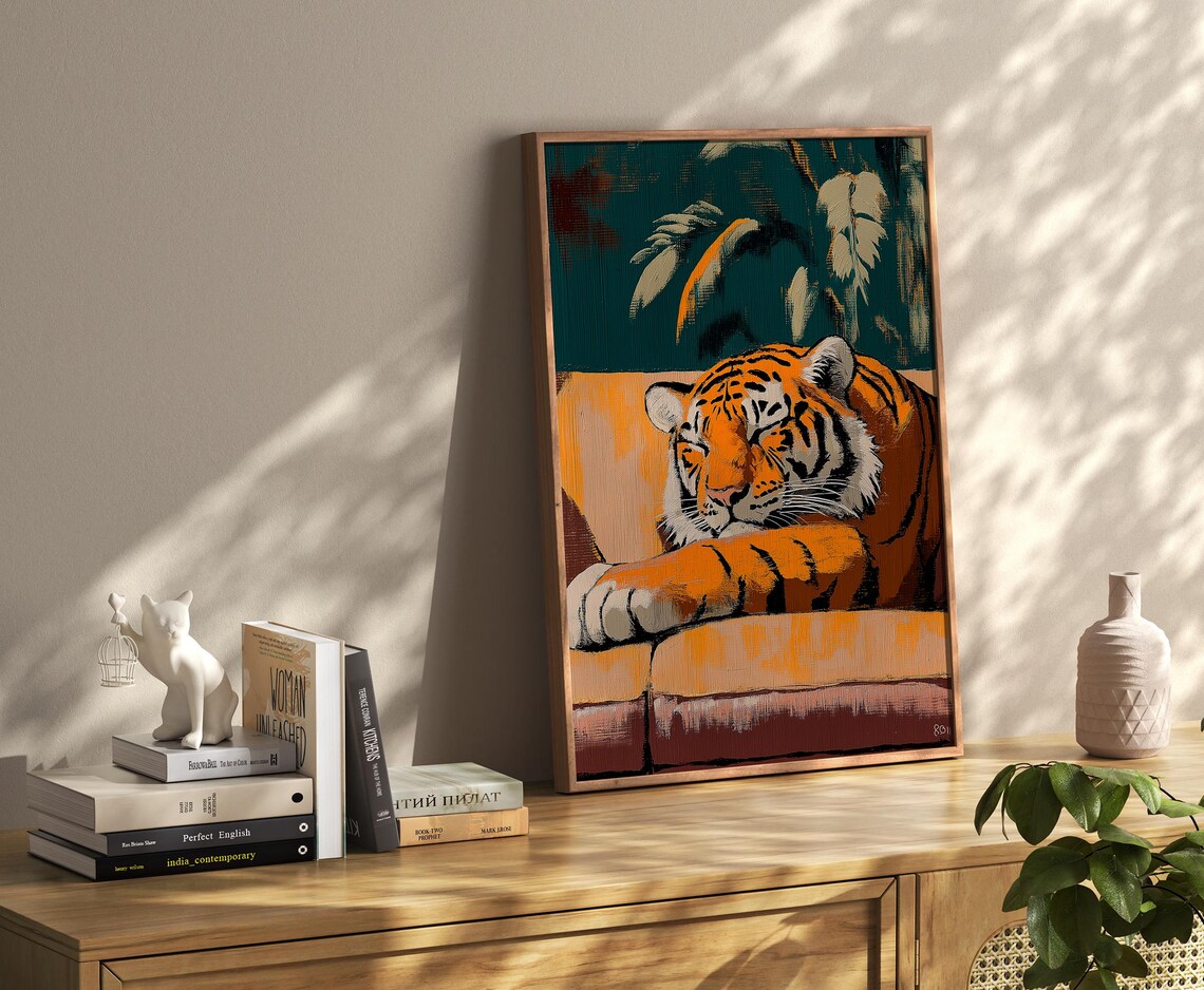 Relaxed Tiger, Stylish Wildlife Illustration - Image 4