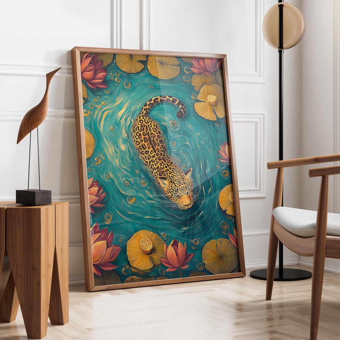 Swimming Leopard Poster, Maximalist Bathroom Decor