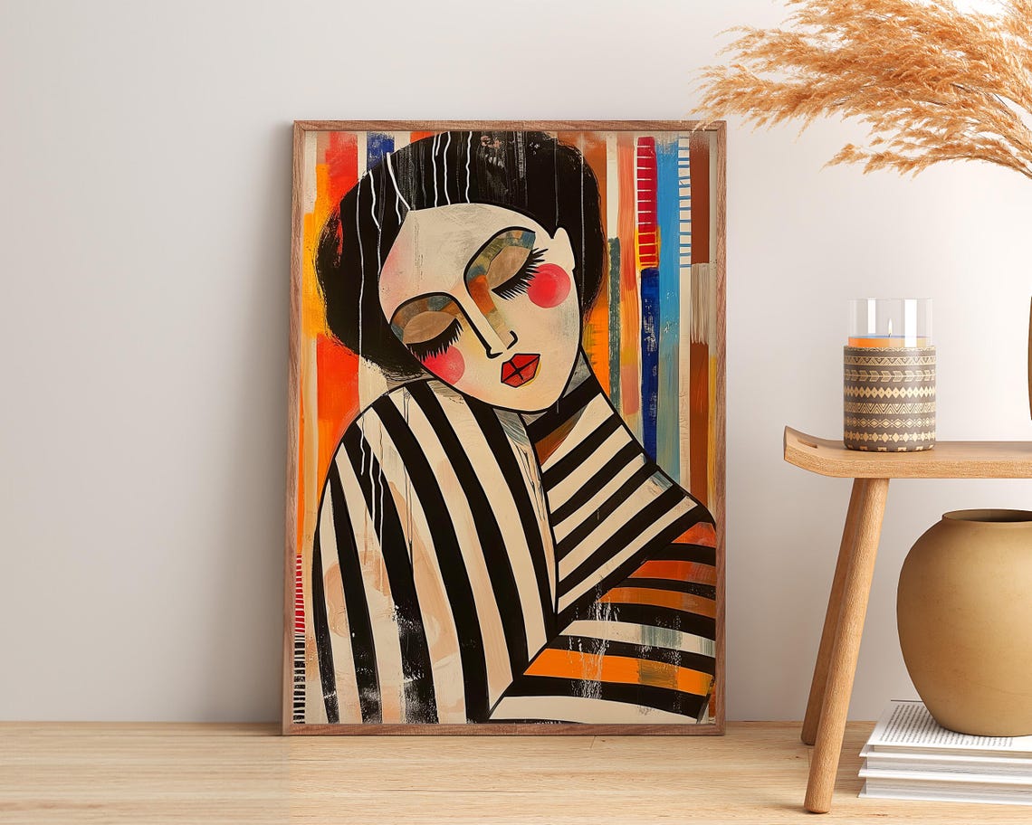 Abstract Striped Woman Poster, Modern Expressionist Art - Image 3