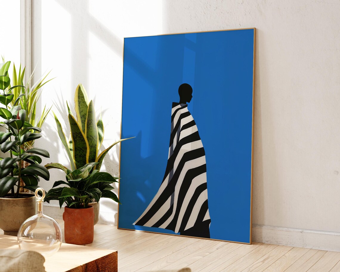 Electric Blue Abstract Afro Woman Art Print - Image 3