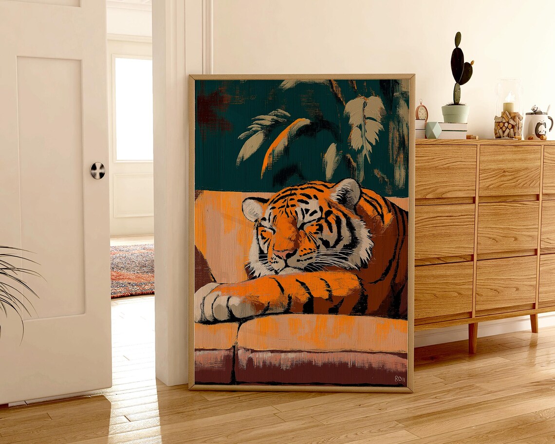 Relaxed Tiger, Stylish Wildlife Illustration - Image 2
