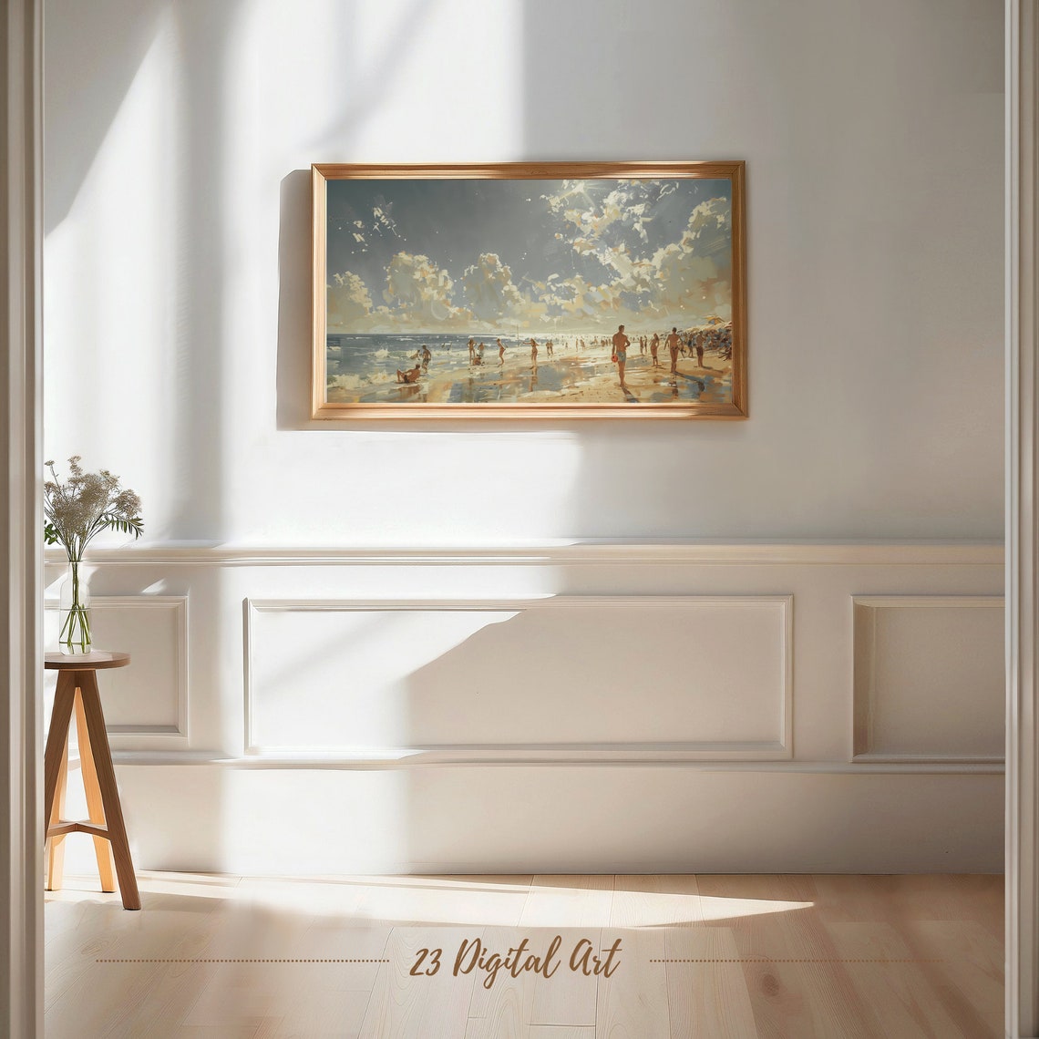 Frame Tv Art Summer Beach Tv Art Oil Painting People Enjoying At Coastal Beach Classic Summer Farmhouse Decor Tv Art 129 - Image 7