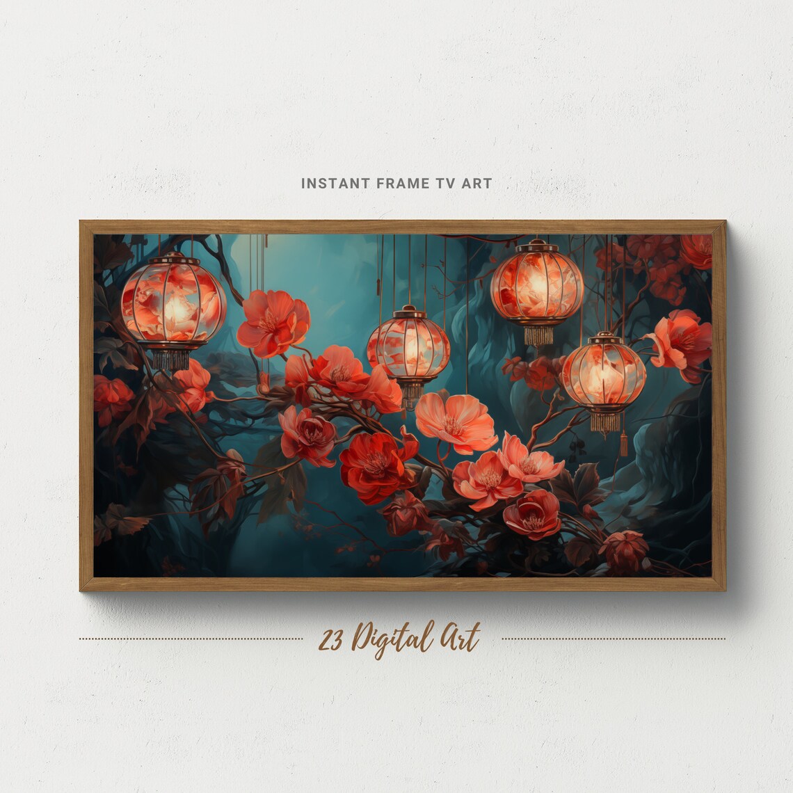 Chinese New Year Lanterns Red Blossoms Teal Night Floral TV Poster