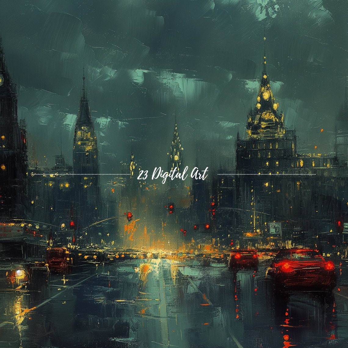 Rainy Night Metropolis Skyline Cars Neon Lights Urban Art Poster - Image 6