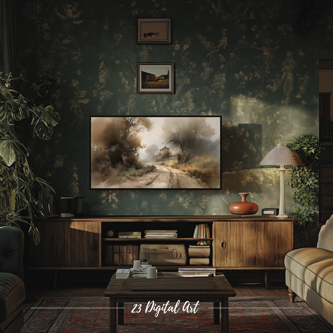 Frame Tv Art Moody Watercolour Painting Of The Summer Landscape Classic Neutral Summer Forest Botanical Green Earthy Summer Tv Art 119 - Image 4