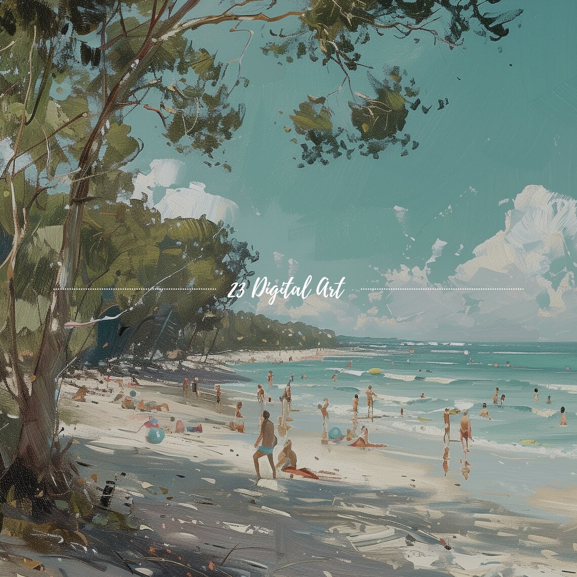 Frame Tv Art Summer Beach Tv Art Oil Painting People Enjoying At Coastal Beach Classic Summer Farmhouse Decor Tv Art 128 - Image 7