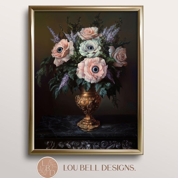 Dark Academia Art Print Moody Flower Eye Halloween Gothic Floral Poster Eye Cottagecore Roses Wall Art Oil Painting Art Print