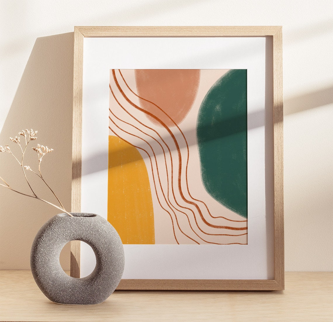 Mustard Green Rust Organic Shapes Boho Modern Abstract Poster - Image 2