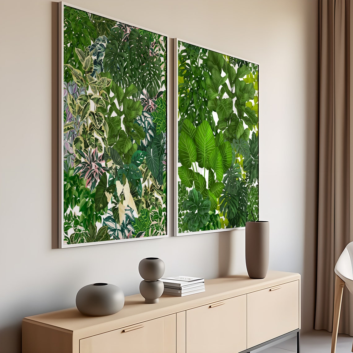 Mixed Houseplant Leaf Fill Poster Monstera Philodendron Jungle Decor - Image 2