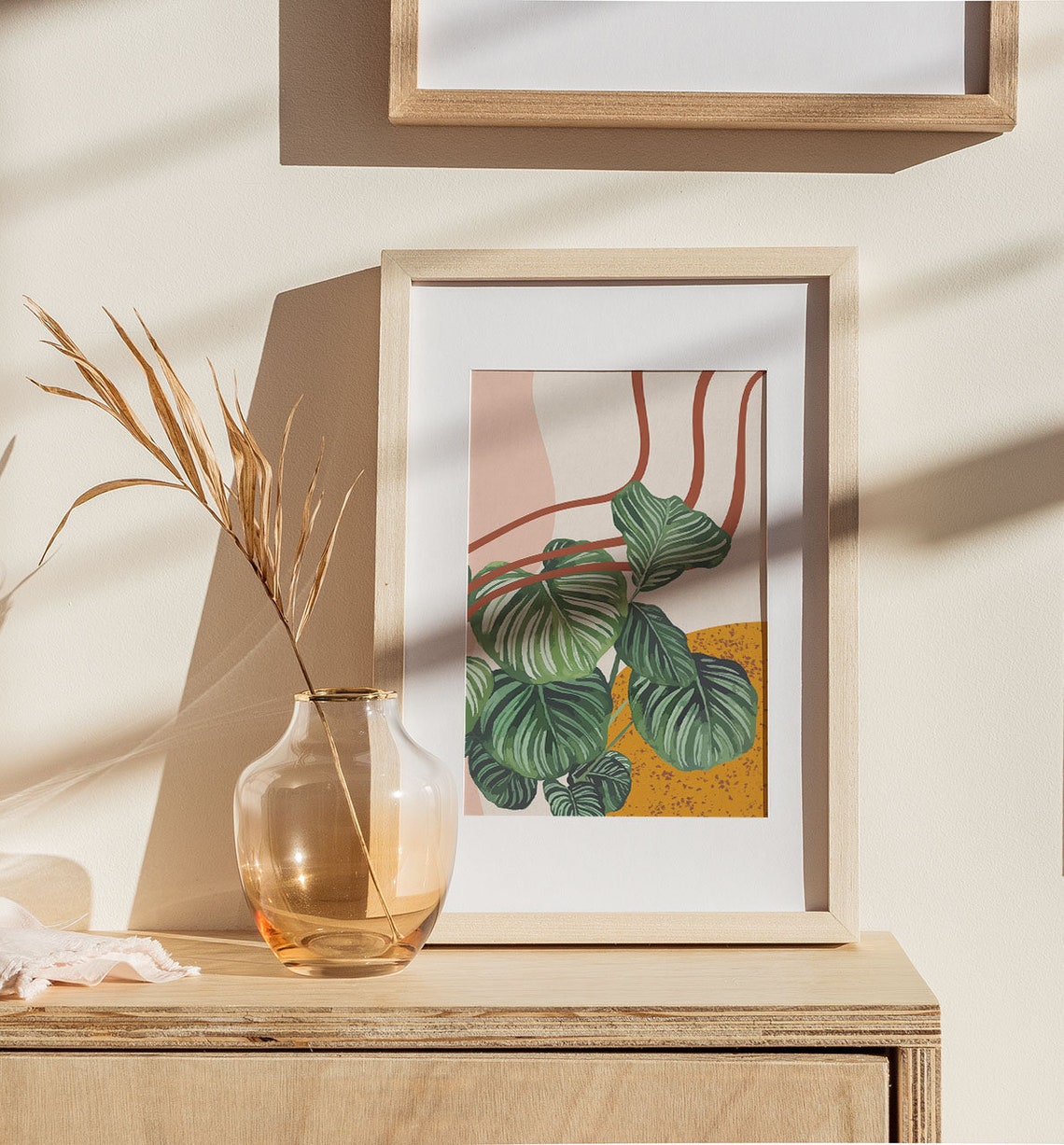 Calathea Orbifolia Striped Leaves Blush Mustard Abstract Poster - Image 3