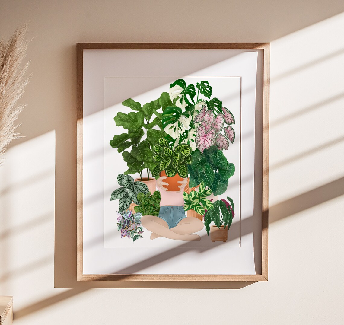 Girl Holding Monstera Pot Hiding Face Fun Plant Lady Gift Poster
