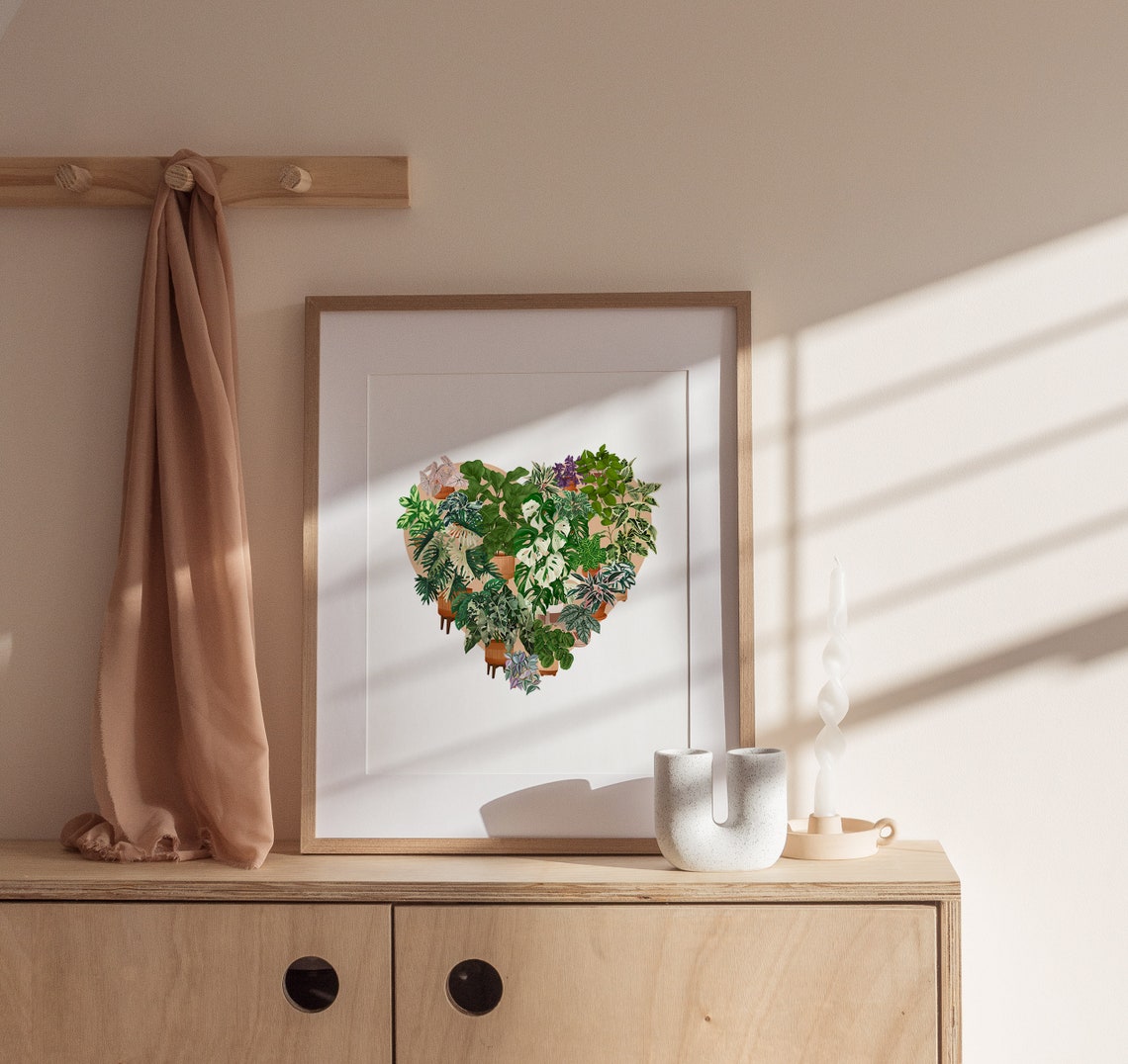 Heart-Shaped Houseplant Collage on a Soft Peach Background Poster - Image 3
