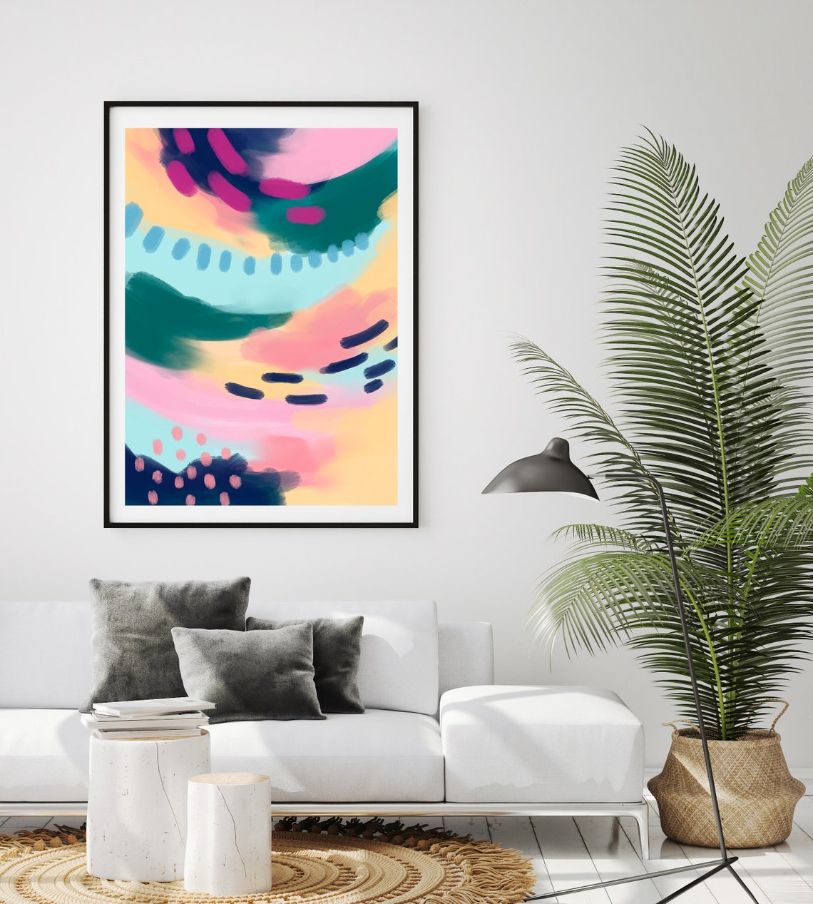 Pink Yellow Blue Waves In Soft Colour Flow Abstract Art Poster - Image 3