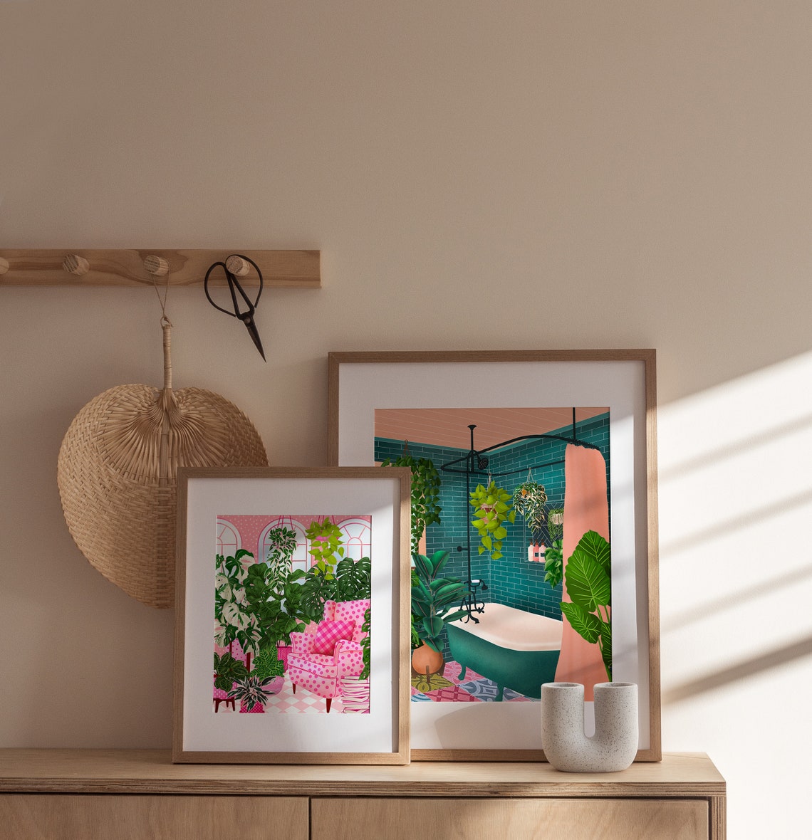 Teal Tiled Bathroom With Clawfoot Tub And Lush Plants Art Poster - Image 3