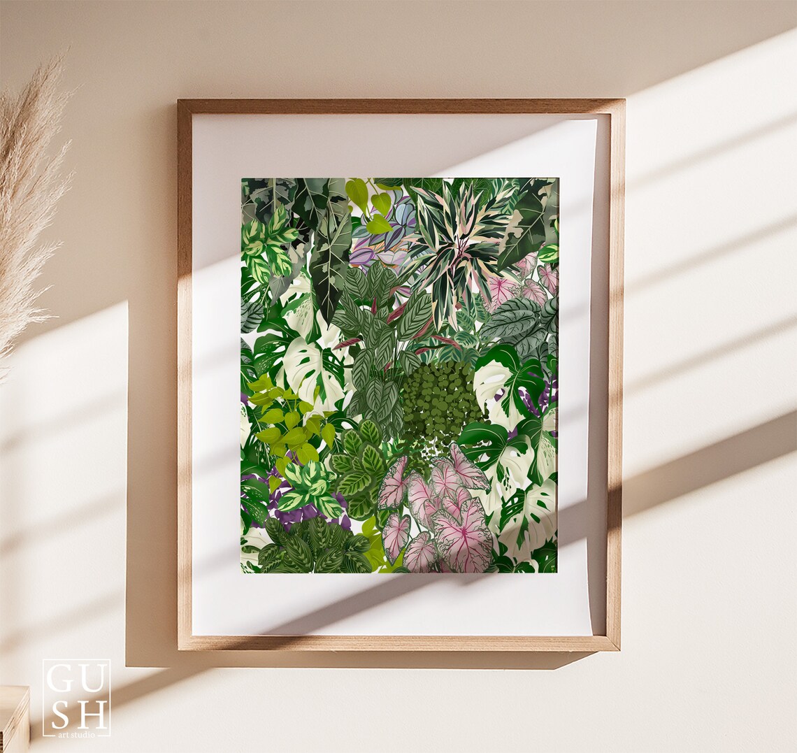 Urban Jungle Poster Pink Calathea Mixed Houseplant Leaf Fill Art