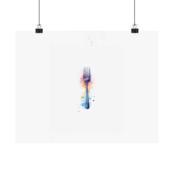 Fork Dinglehopper Wall Art Landscape Kitchen Fruit Vegetable Poster Print Cooking Art Watercolor Painting Landscape Culinary Art