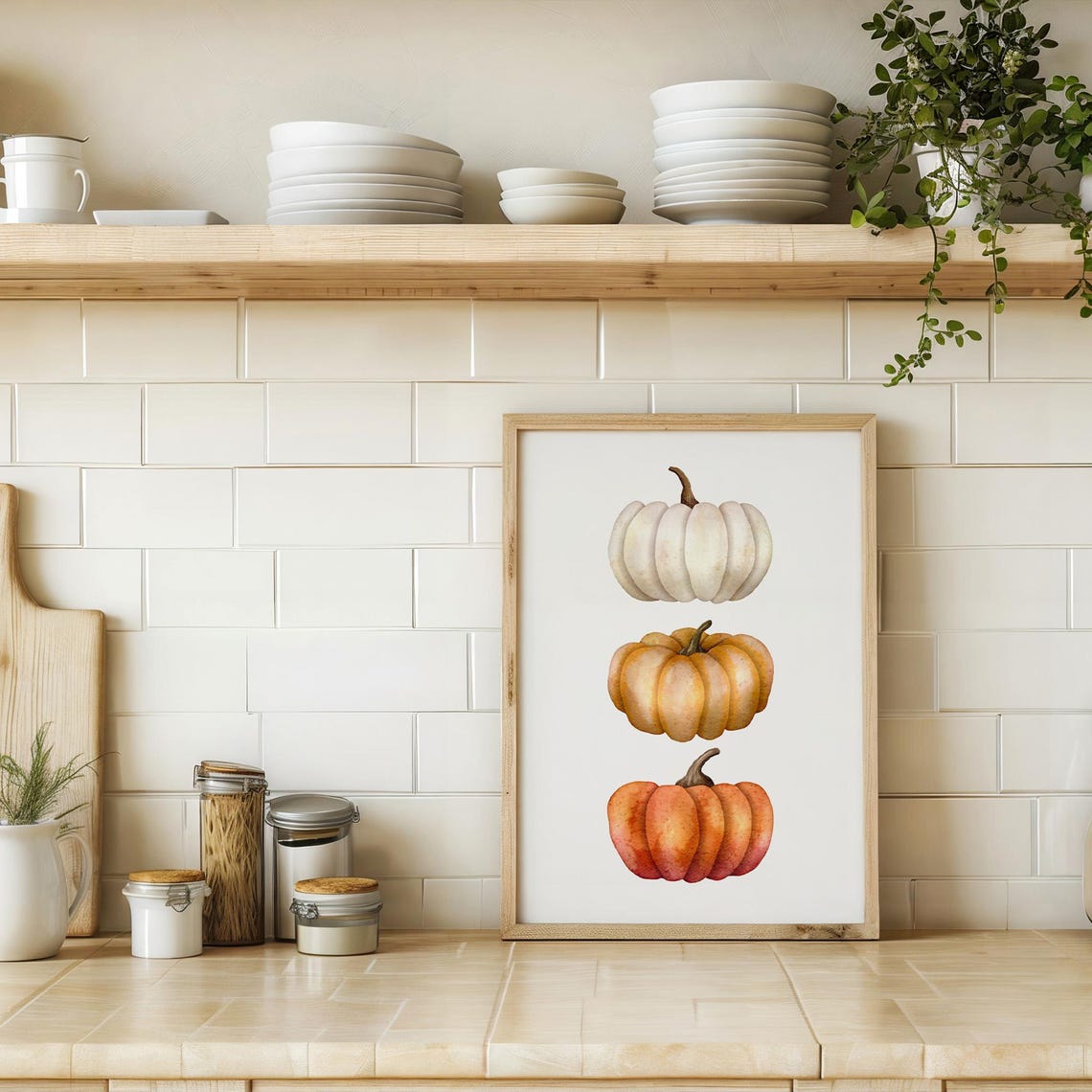 Stacked Pumpkins Watercolor Rustic Fall Harvest Farmhouse Poster - Image 2
