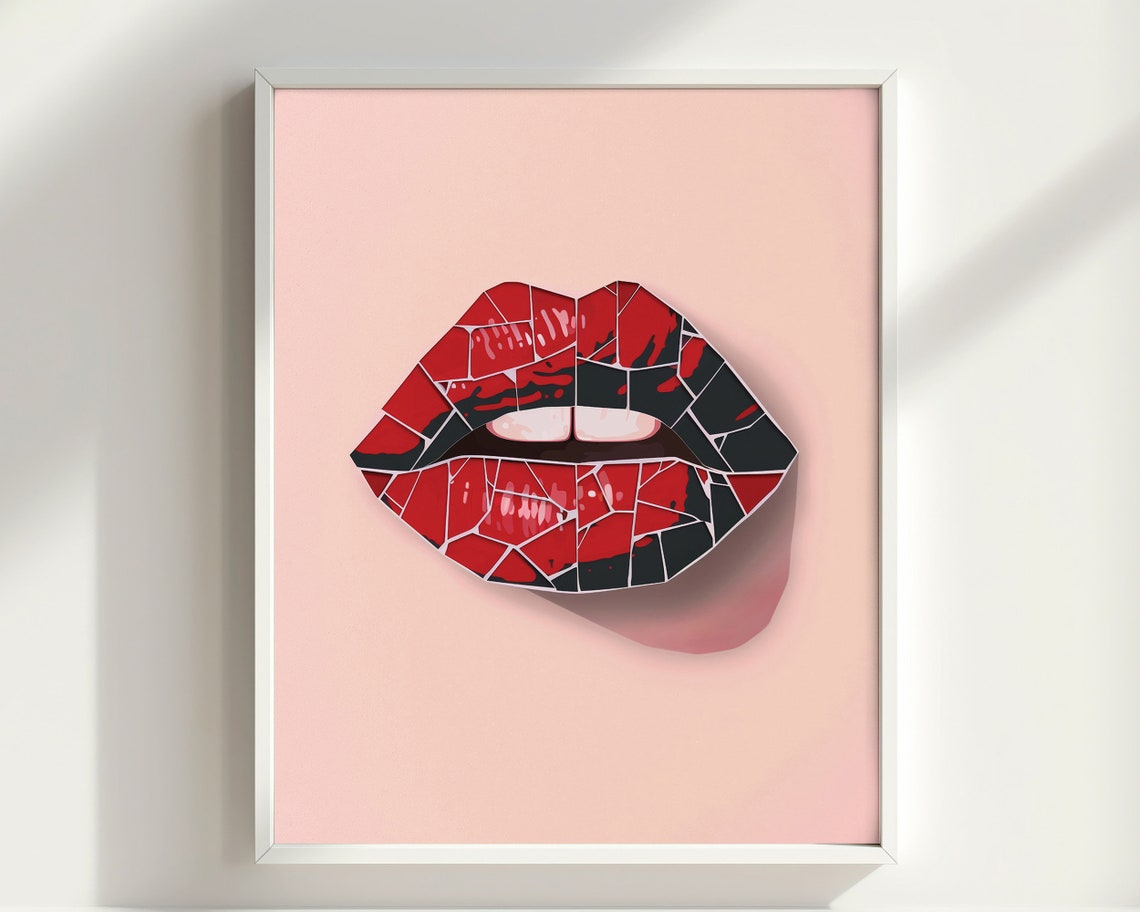 Red Mosaic Tile Lips Pink Pop Art Glam Modern Bold Beauty Poster - Image 4
