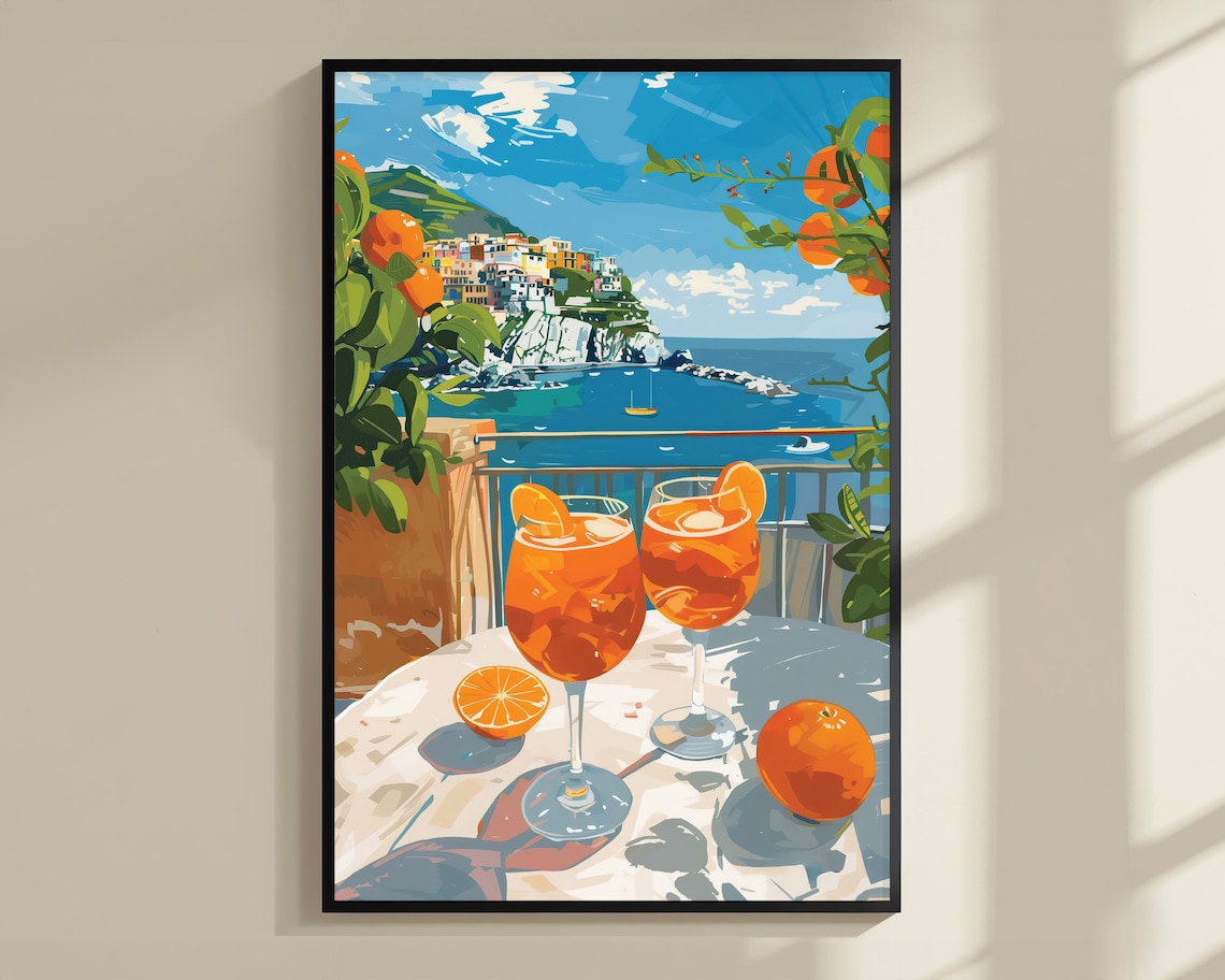 Aperol Spritz Italian Coastal Village Terrace Sea View Orange Summer Cocktail Poster