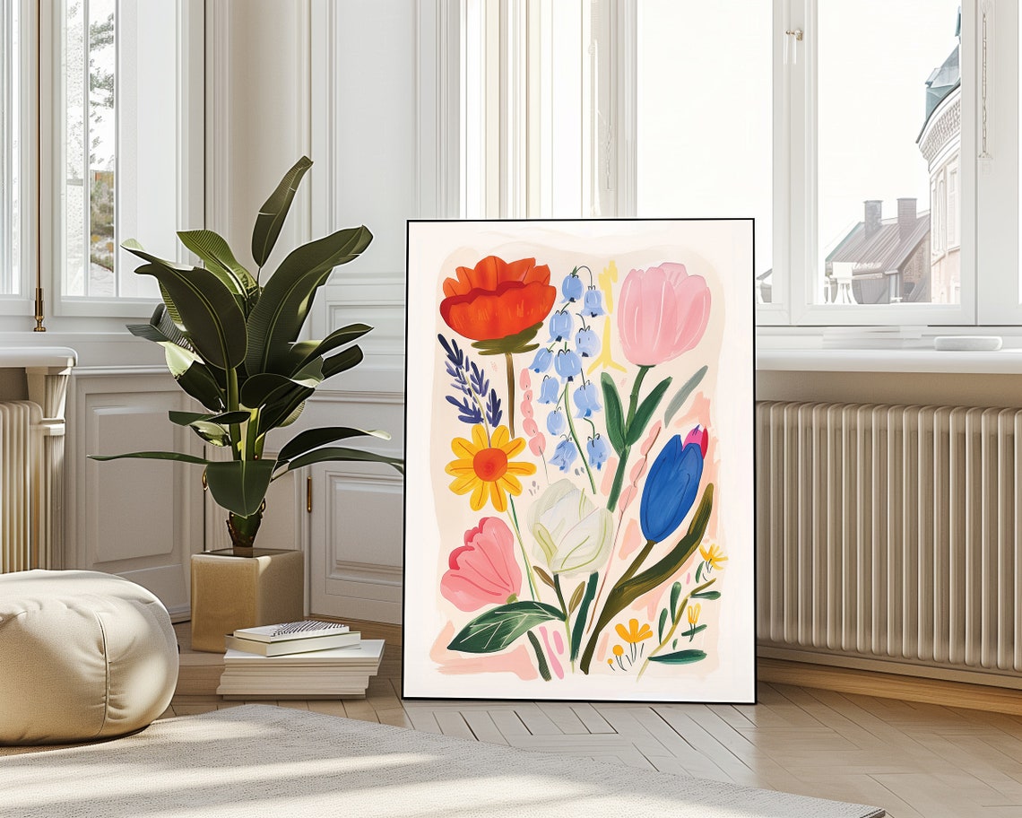 Colorful Modern Flower Bouquet Tulip Poppy Daisy Maximalist Art Poster - Image 4