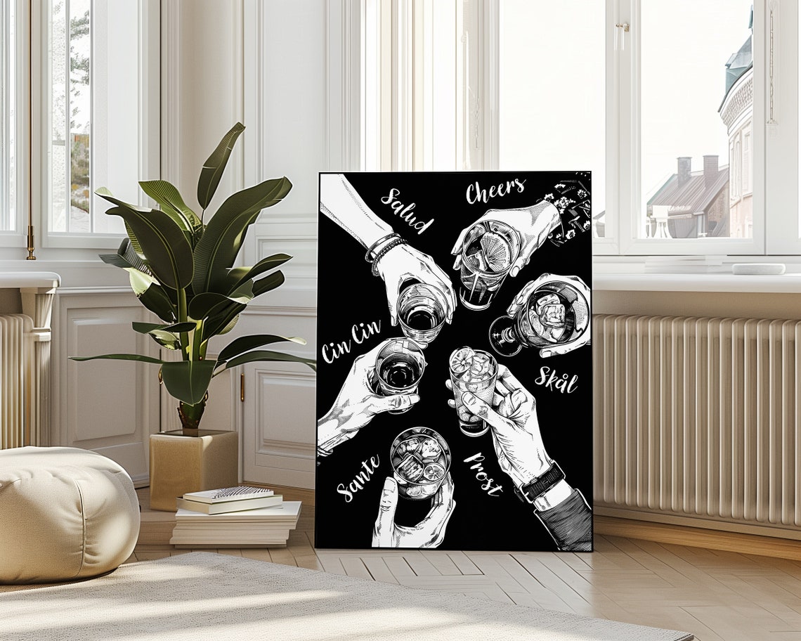 Cheers Hands Black Toast Salud Skol Prost Multilingual Bar Poster - Image 4