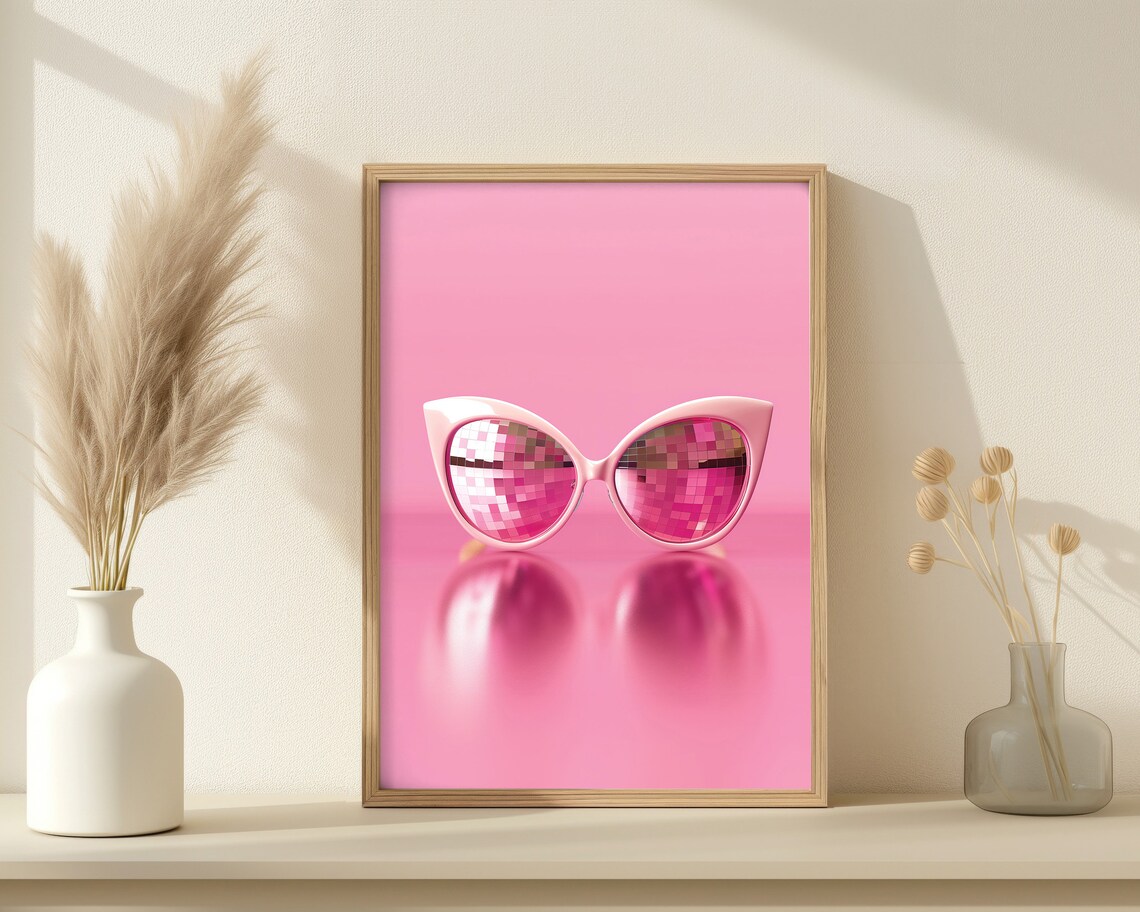 Pink Cat Eye Sunglasses Disco Ball Lenses Retro Glam Party Poster - Image 2
