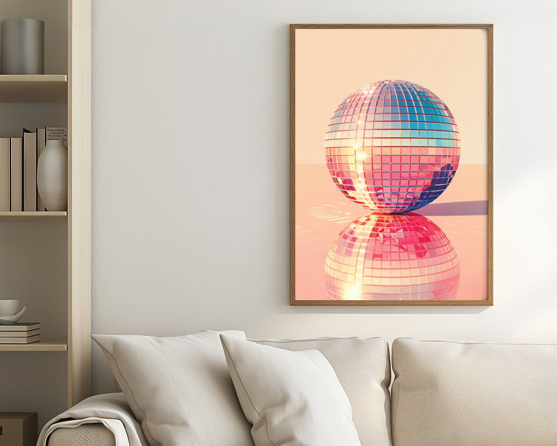 Rainbow Disco Ball Prints Disco Ball Poster Trendy Disco Ball Wall Art Kitchen Wall Art Dining Room Prints Retro Wall Art - Image 2
