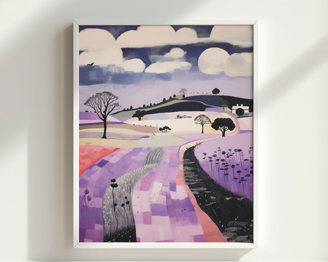 Purple Rolling Hills Winding Path Whimsical Landscape Wall Art - Image 2