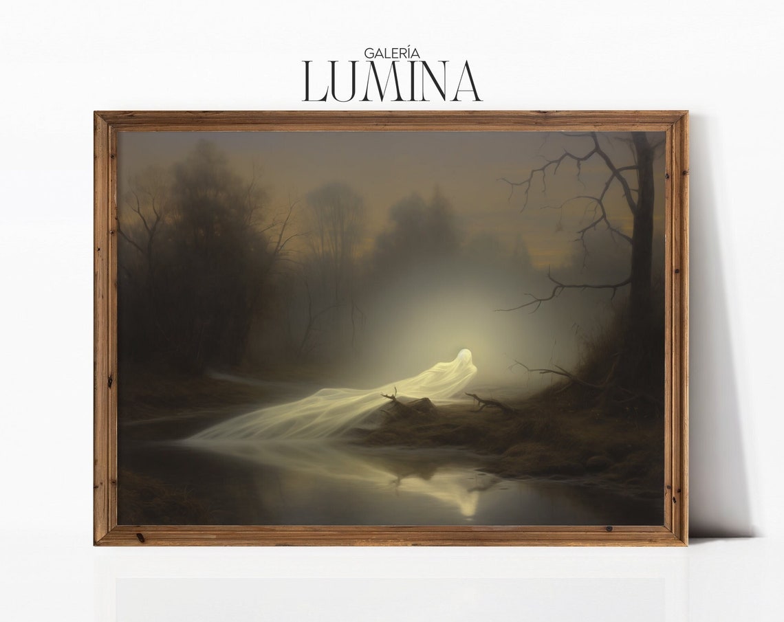 Fairy In Dark Forest Original Oil Painting Antique Landscape Painting Fantasy Gothic Fairycore Print Art Frame Tv Art 281