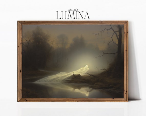Fairy In Dark Forest Original Oil Painting Antique Landscape Painting Fantasy Gothic Fairycore Print Art Frame Tv Art 281