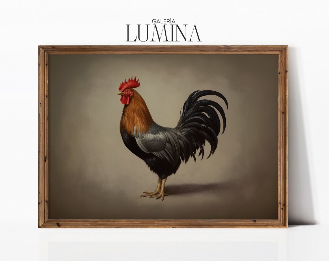 Rooster Oil Painting, Vintage Rustic Farmhouse Art Print
