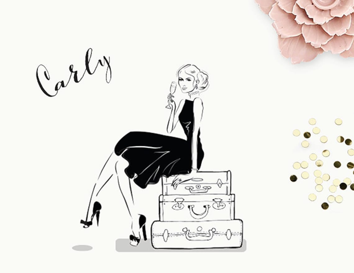 Personalized Bride Fashion Illustration with Champagne Wall Art