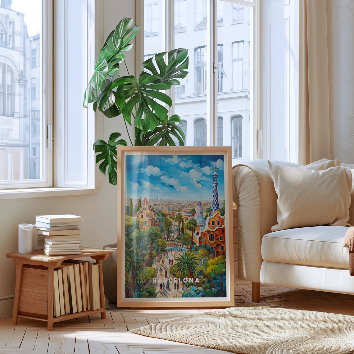 Barcelona Spain Park Guell Mosaic Pavilion Cityscape Travel Poster - Image 2