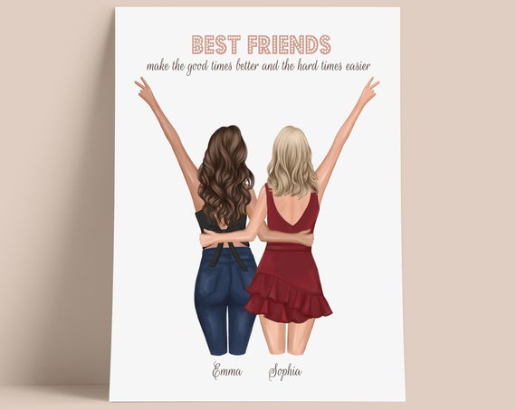 Best Friend Personalized Print Bestie Art Best Friends Gift Print Sisters Illustration