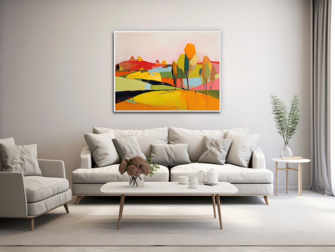 Warm Abstract Hillside With Tall Trees In Autumn Tones Poster - Image 3