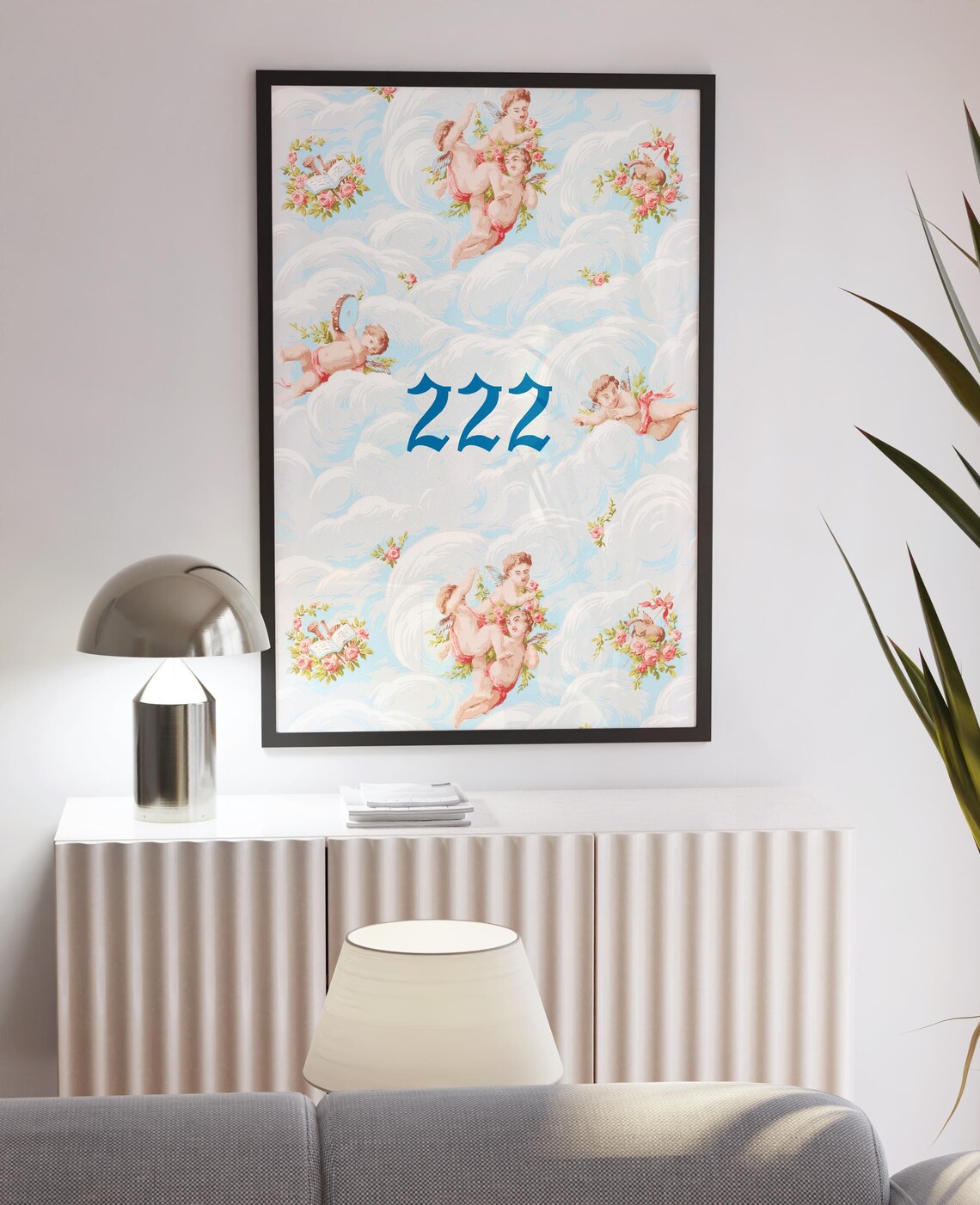 Angel Number 222 Cherubs In Clouds Spiritual Affirmation Poster - Image 4