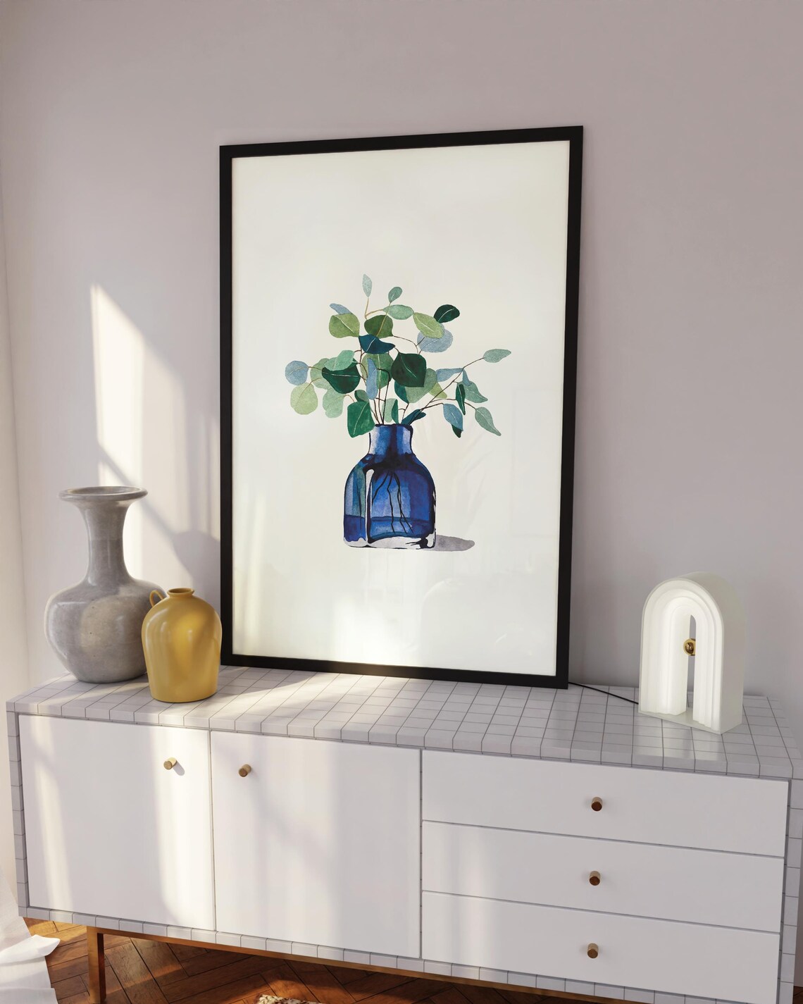 Watercolor Eucalyptus In Blue Glass Vase Minimalist Plant Poster - Image 5