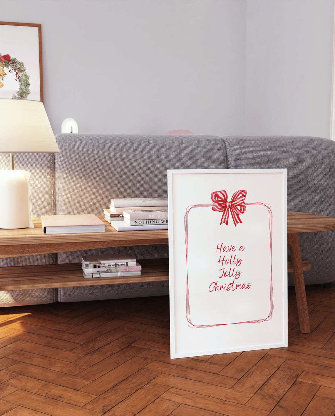 Have A Holly Jolly Christmas Red Bow Script Holiday Wall Poster - Image 2