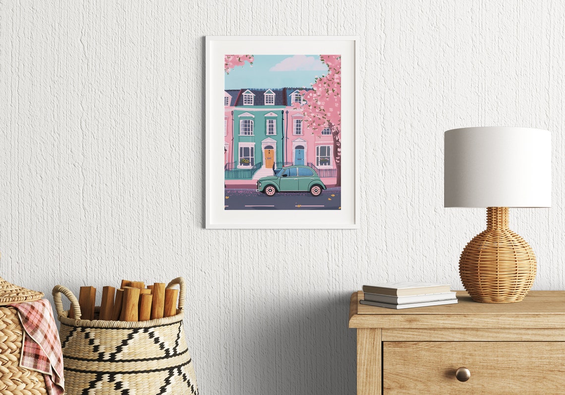 Notting Hill London Pastel Row Houses Vintage Car Spring Poster - Image 3