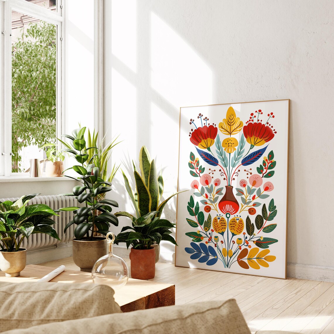 Nordic Floral Folk Art Illustration, Scandinavian Print - Image 2