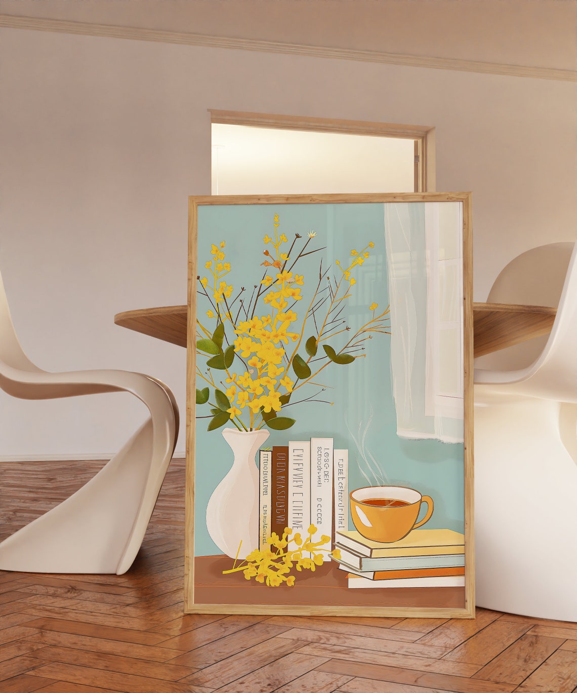 Books And Coffee Yellow Flowers Still Life Book Lover Wall Art