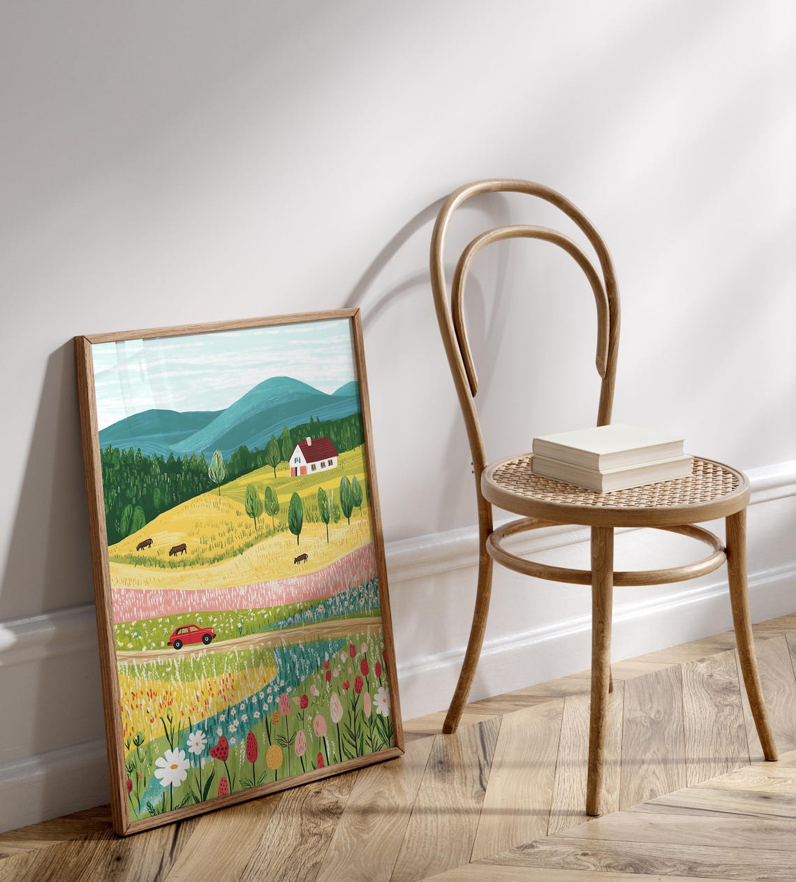 Whimsical Farmhouse Countryside Hills Cows Wildflower Wall Art - Image 3