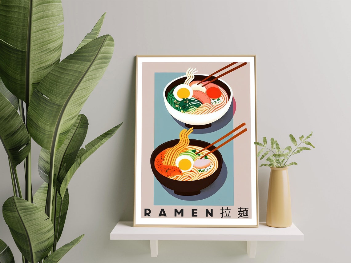 Ramen Noodle Bowl Chopsticks Retro Japanese Food Illustration Poster - Image 2