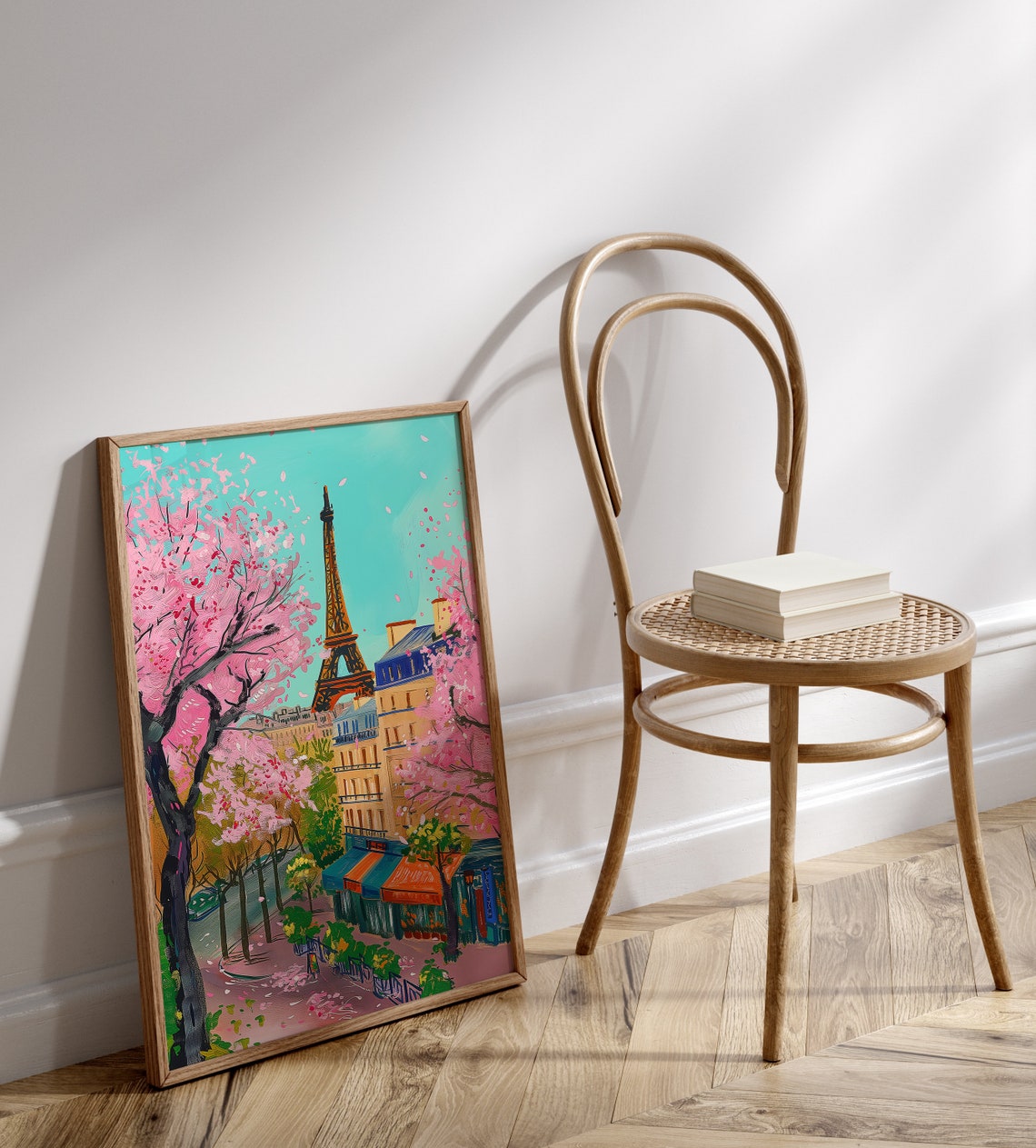 Paris Eiffel Tower Cherry Blossom Street In Spring Art Print - Image 3
