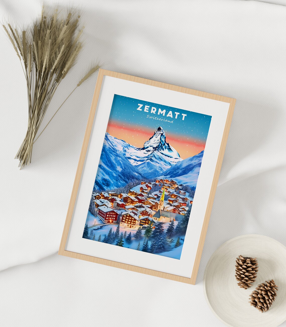 Zermatt Switzerland Travel Poster, Snow Illustration - Image 3