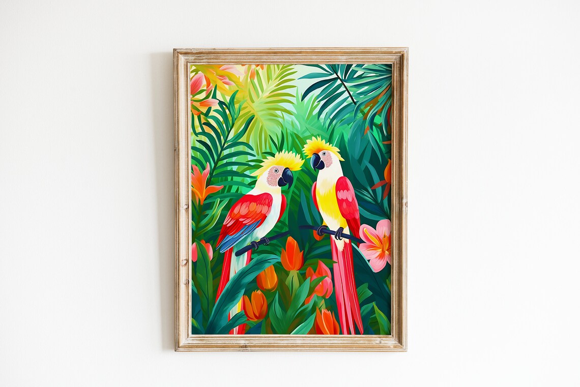 Parrot Jungle Print, Tropical Nursery Wall Art