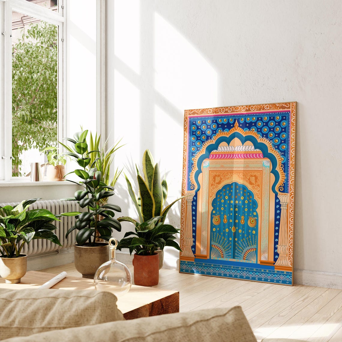 Ornate Indian Palace Door Gold And Blue Mughal Arch Art Print - Image 2