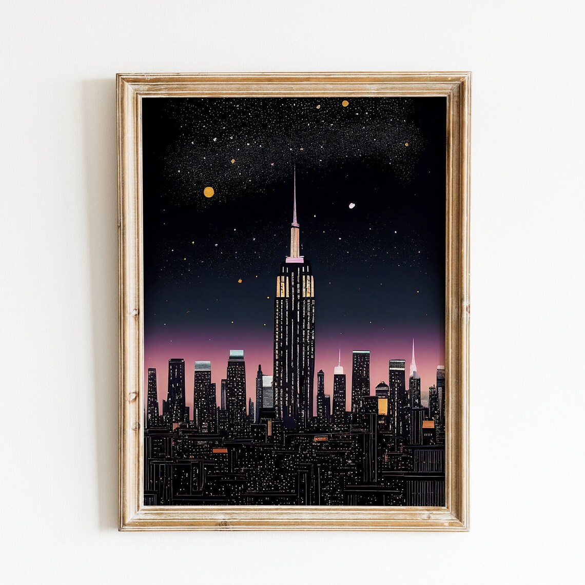 New York Skyline At Night Illustration Art Print - Image 2